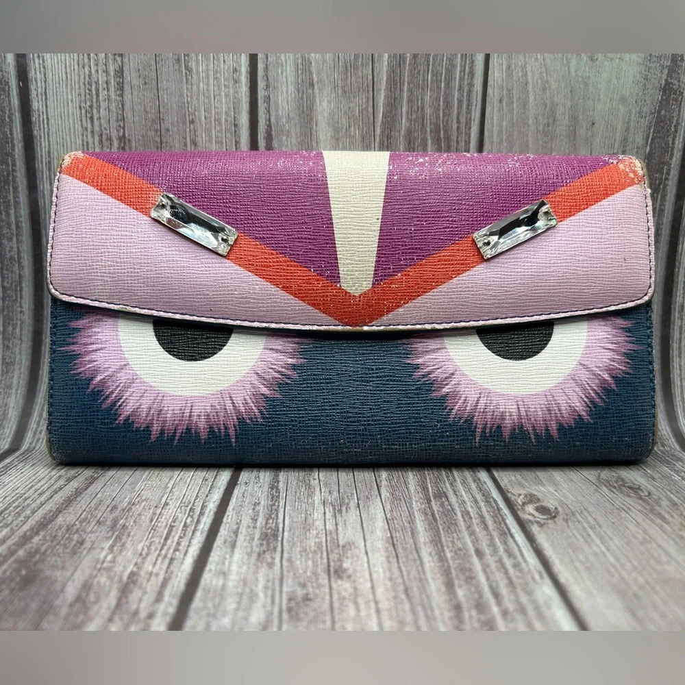 FENDI Monsters Vitello Elite Crystal Eye Continental Wallet